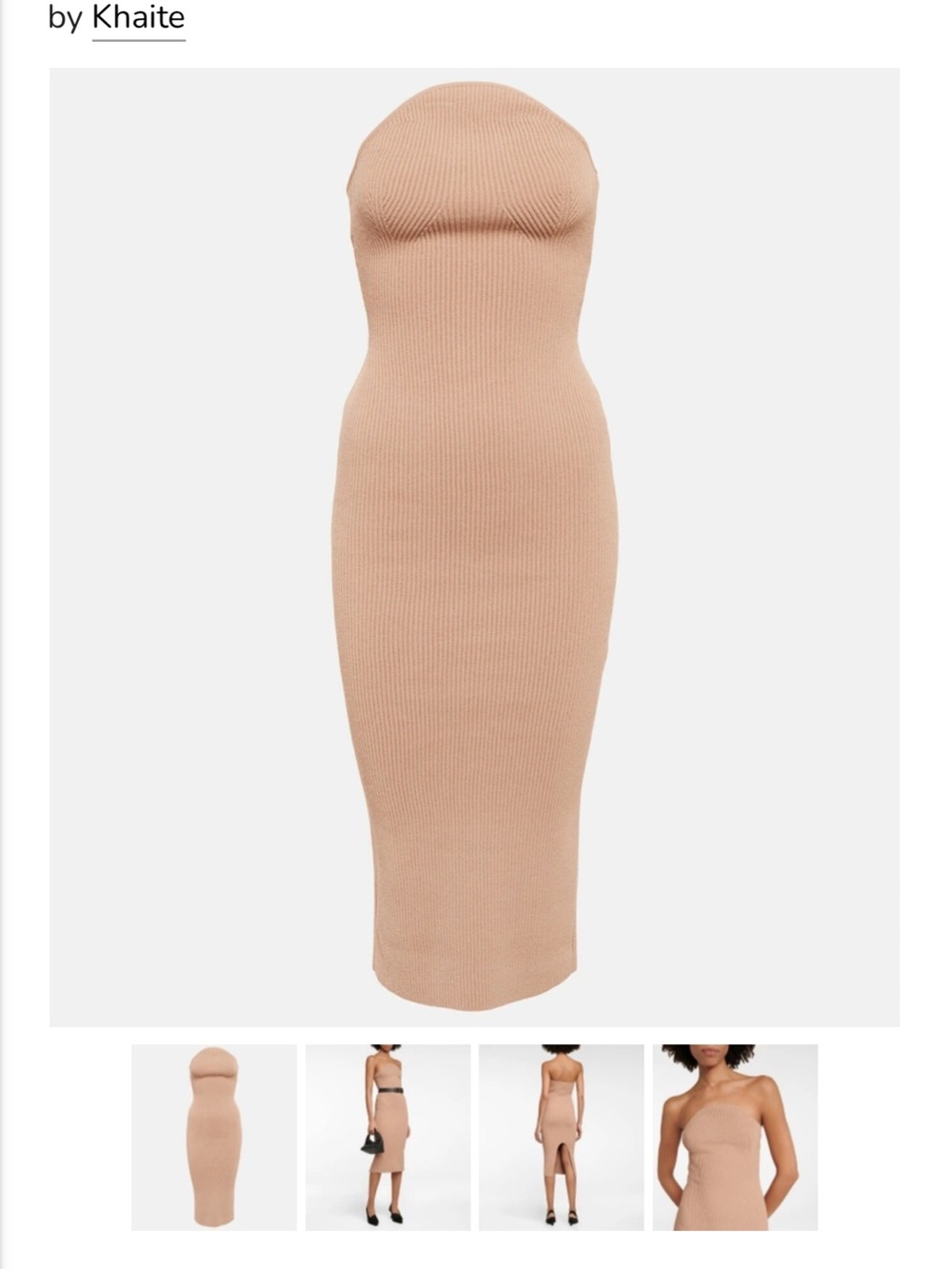 KHAITE Strapless “The Rumer” Midi Dress in Tan. Size M. New with Tags.